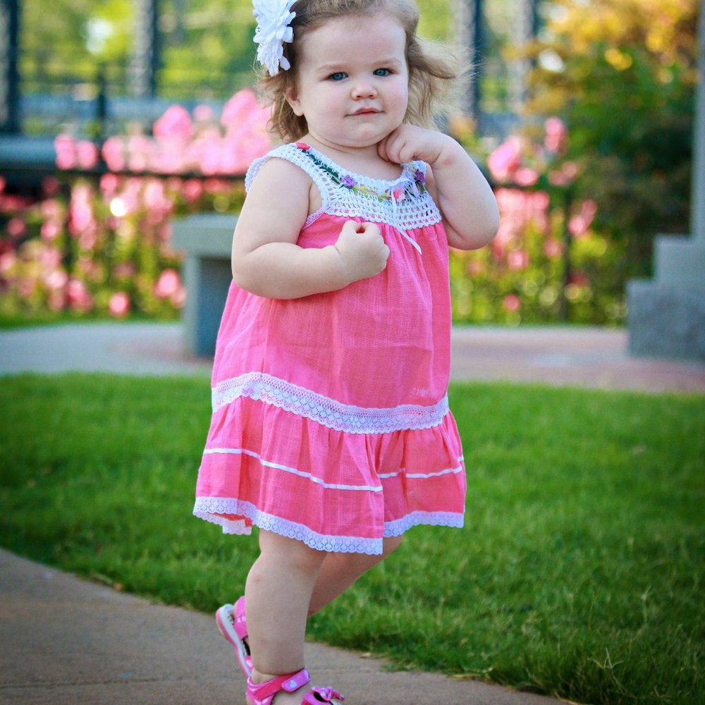 Fuchsia Crochet Flower Yoke Dress for Baby Girl